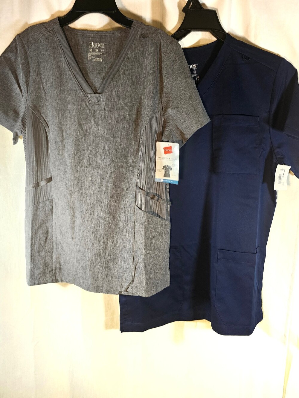2 Nwt Hanes S/P Gray & Navy Short Sleeve Scrub Tops